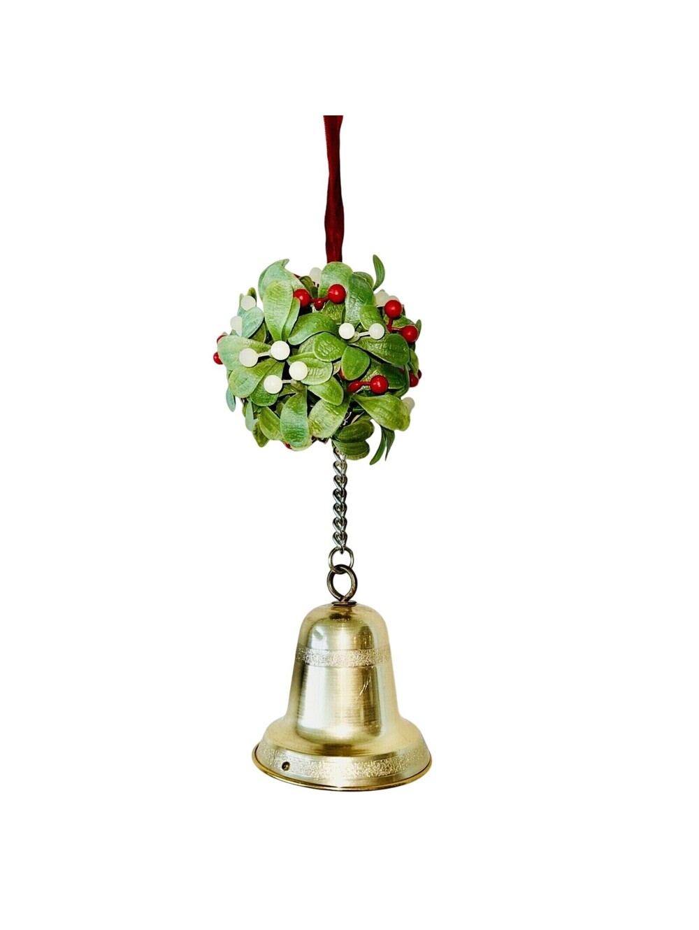 Vintage Hanging Mistletoe Musical Bell Silent Night Music MadeinHONGKONG 80s 16"